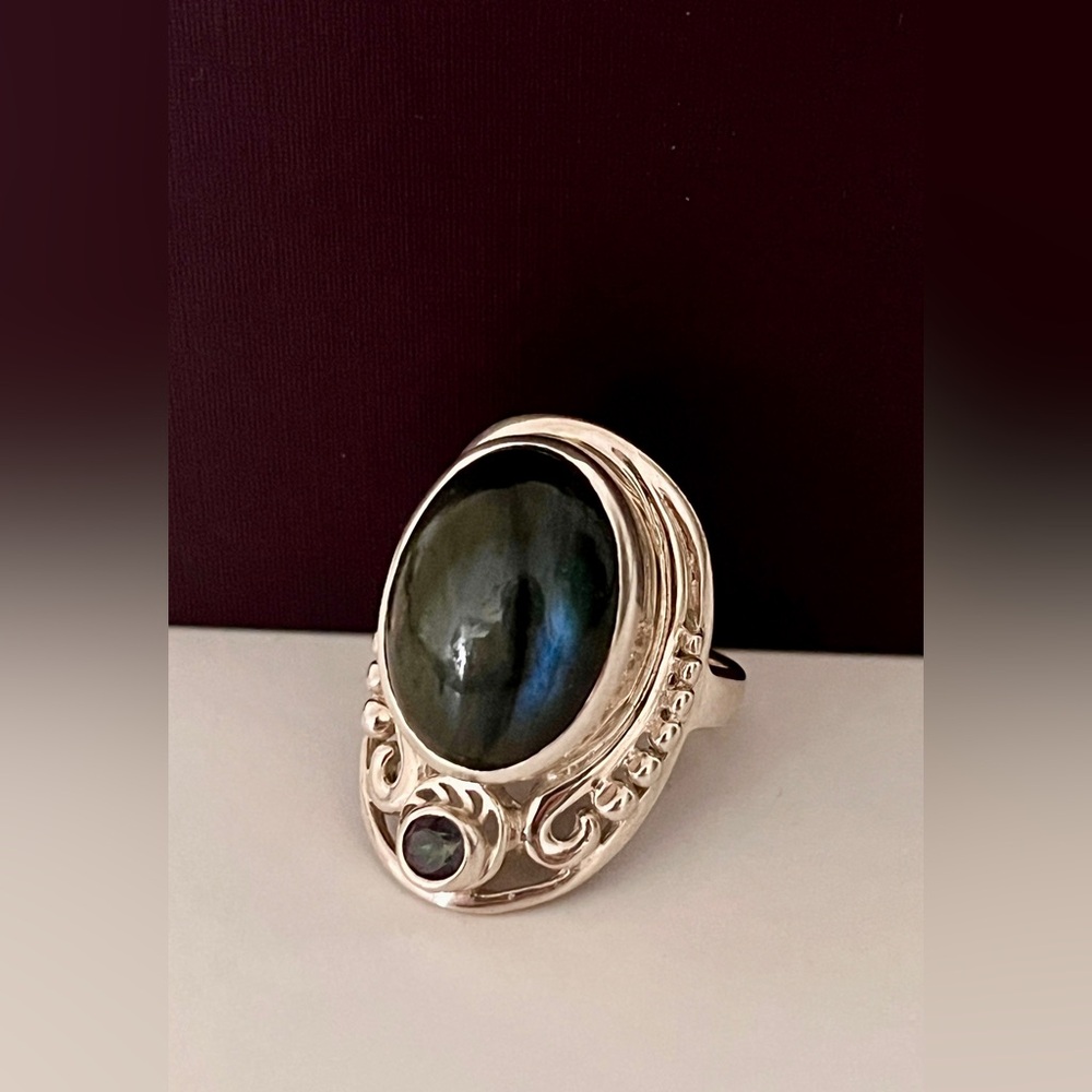 925 Sterling Silver Labradorite Statement Ring Si… - image 1